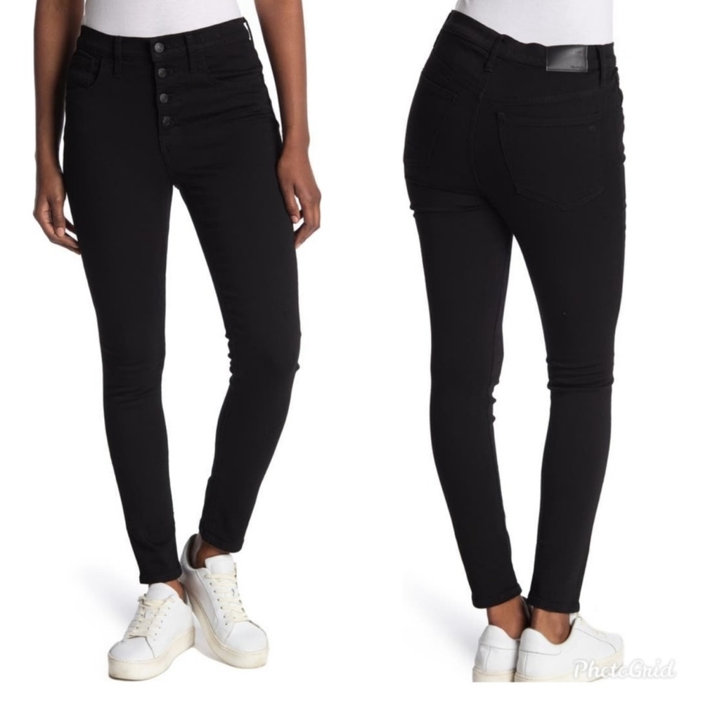 Madewell 9” Mid-Rise Skinny Button Fly Jeans in Black | Size: 26